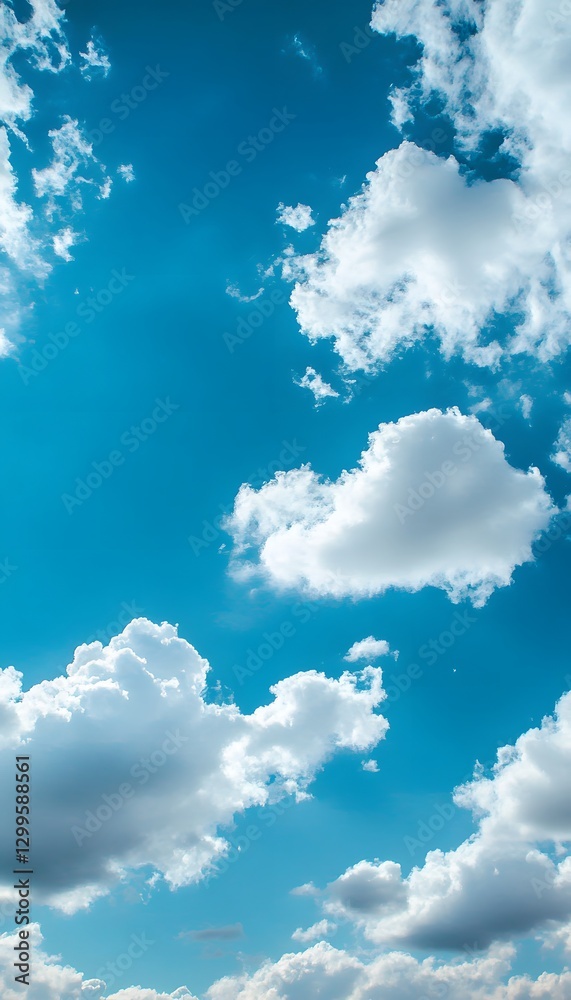 Obraz premium Blue sky filled with fluffy white clouds on display