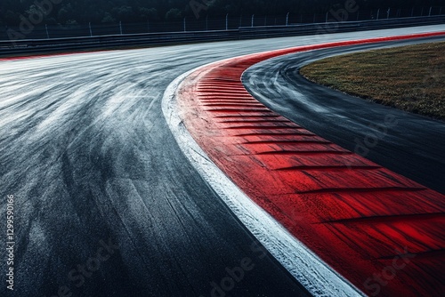Curve on a race track with red and white rumble strips
