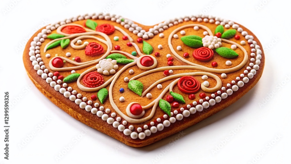 Fototapeta premium Macro Photo of Delicate Gingerbread Heart Cookie with Icing Detail