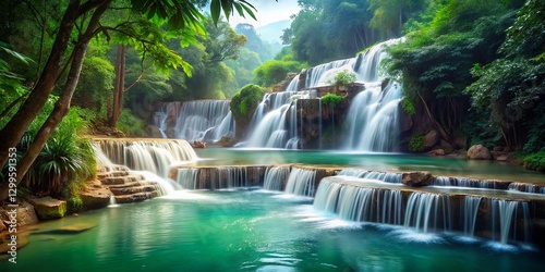 Mae Sa Waterfall Chiang Mai Thailand Lush Green Nature Closeup Stock Photo