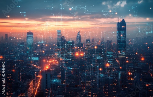 Wallpaper Mural Futuristic smart city with global network internet connection technology graphic icon.	 Torontodigital.ca