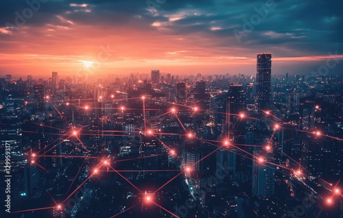 Wallpaper Mural Futuristic smart city with global network internet connection technology graphic icon.	 Torontodigital.ca