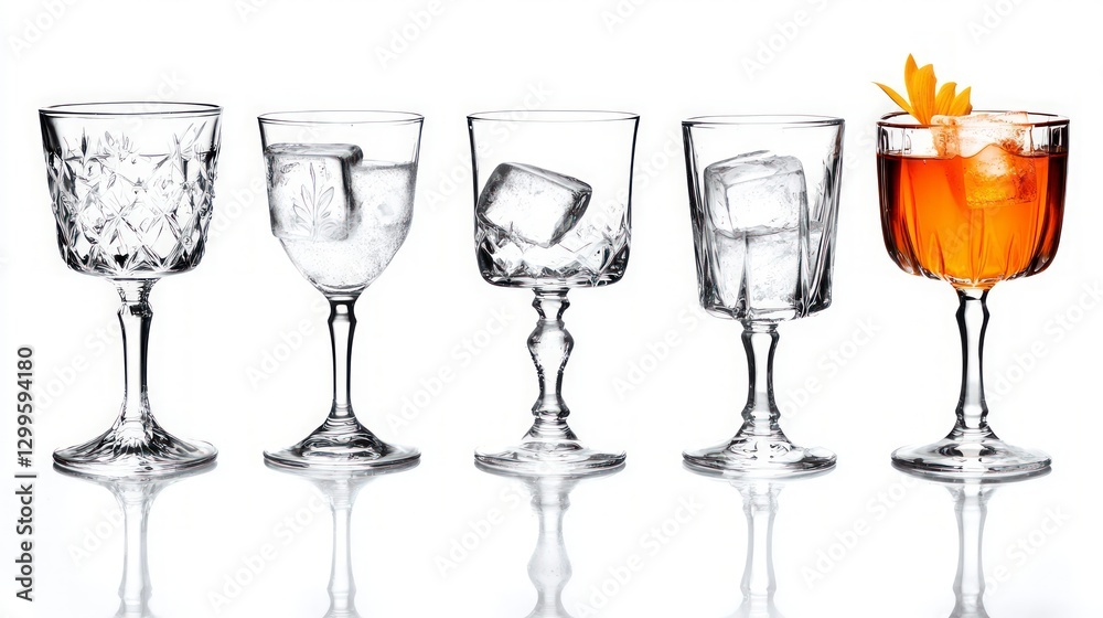 Sparkling Ice Cubes in Elegant Crystal Glasses Refreshing Drinks Summer Cocktails Sparkling Ice Cubes in Elegant Crystal Glasses Refreshing Drinks Summer Cocktails
