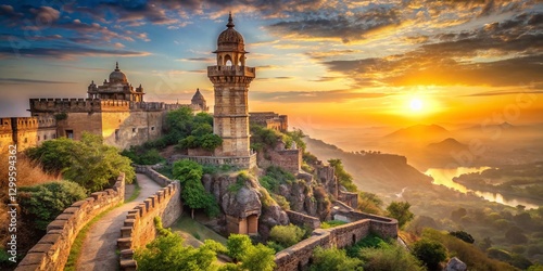 Majestic Chittorgarh Watchtower: Sunrise Panorama, Rajasthan, India photo