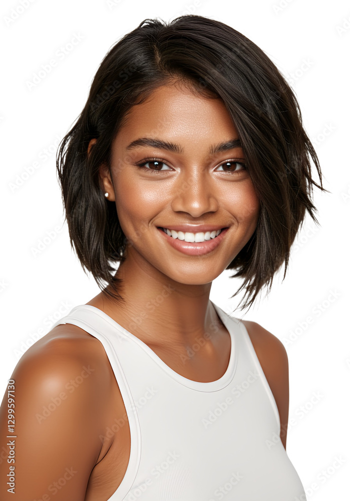 Woman brown hair looking directly at camera, isolated Woman brown hair looking directly at camera, isolated