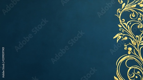 Golden Floral Design Adorns a Dark Blue Textured Background