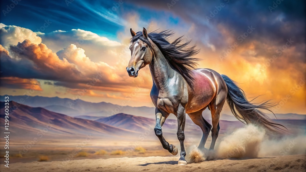 Majestic Onaqui Wild Stallion in Surreal Desert Landscape Majestic Onaqui Wild Stallion in Surreal Desert Landscape