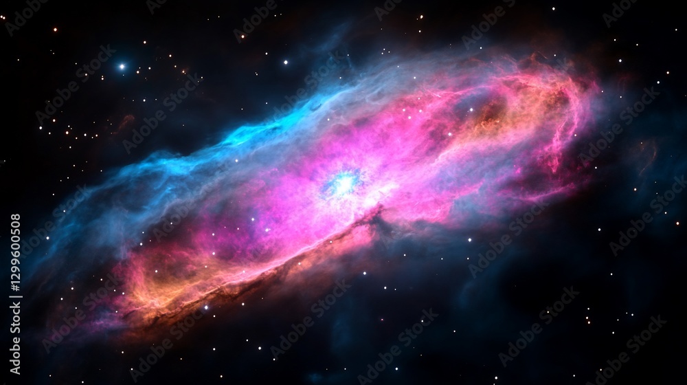 Fototapeta premium Vibrant Cosmic Cloud Formation in Deep Space with Star Clusters
