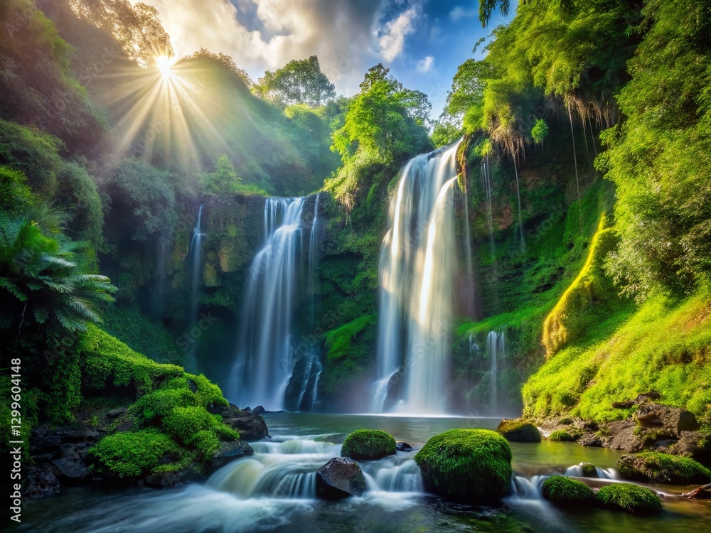 Fototapeta premium Majestic Tad Tayicsua Waterfall in Champassak, Laos - Stunning Nature Scene