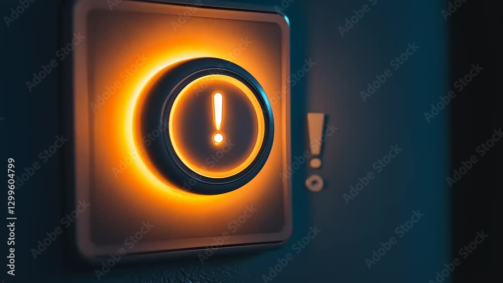 Illuminated warning switch on a wall, casting a warm glow in a dimly lit corridor