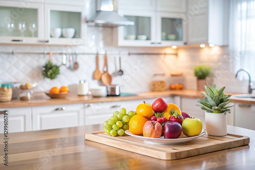 Fresh fruit bowl on kitchen counter.