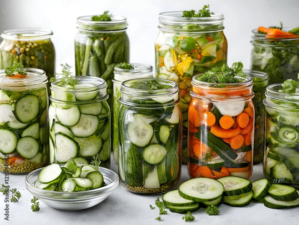 Canned Vegetables and Pickled Cucumbers in Glass Jars: Vibrant Homemade Recipes and Eco-Friendly Food Preservation Canned Vegetables and Pickled Cucumbers in Glass Jars: Vibrant Homemade Recipes and Eco-Friendly Food Preservation