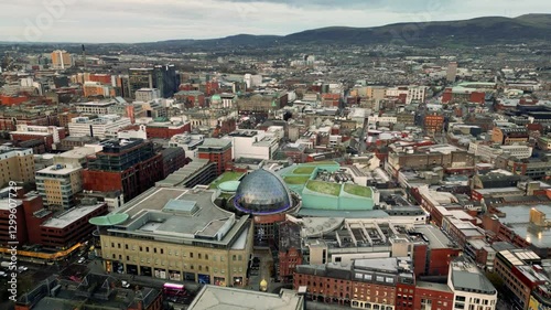 Aerial shot over Victoria Street Belfast Northern Ireland