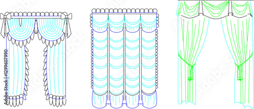 vector sketch illustration silhouette design of fabric curtain for room divider partition