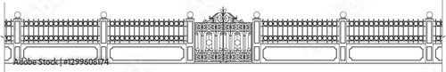 vector sketch illustration silhouette design classic vintage ethnic fence with iron gate  
