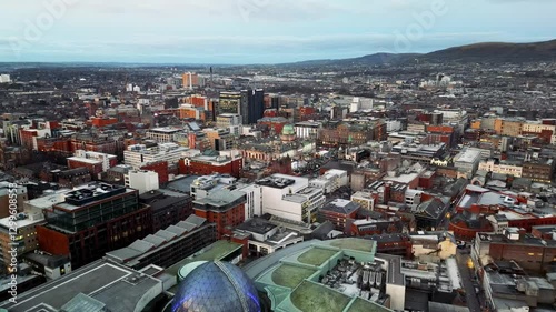 Aerial shot over Victoria Street Belfast Northern Ireland
