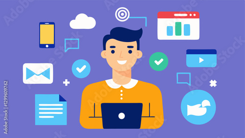 Social Media Engagement A scene of the spet engaging with social media platforms sharing content and links to boost website visibility and backlinks.