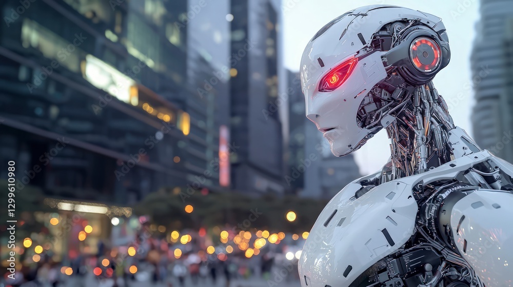 Futuristic Robot in Cityscape AI Cyborg Technology Advanced Robotics Smart City Neon Futuristic Robot in Cityscape AI Cyborg Technology Advanced Robotics Smart City Neon