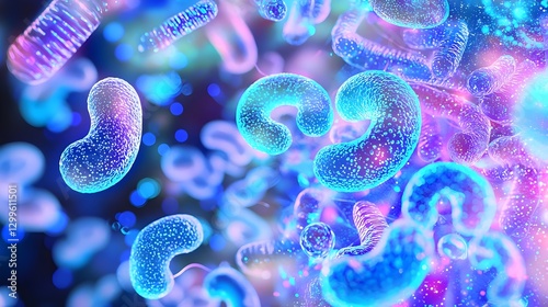 Microscopic Bacteria Cells: Medical Research and Scientific Visualization Concept