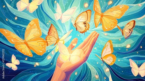 Nature Butterfly Hand Illustration, Positive Energy, Spiritual Concept