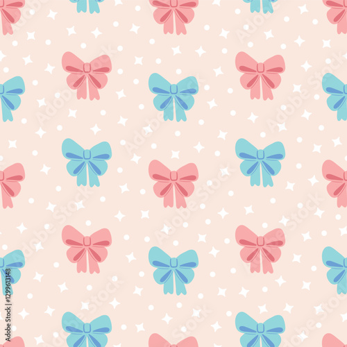 Pastel Pink and Blue Bows Seamless Vector Repeat Pattern