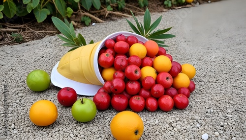 fruits on a wooden table photo