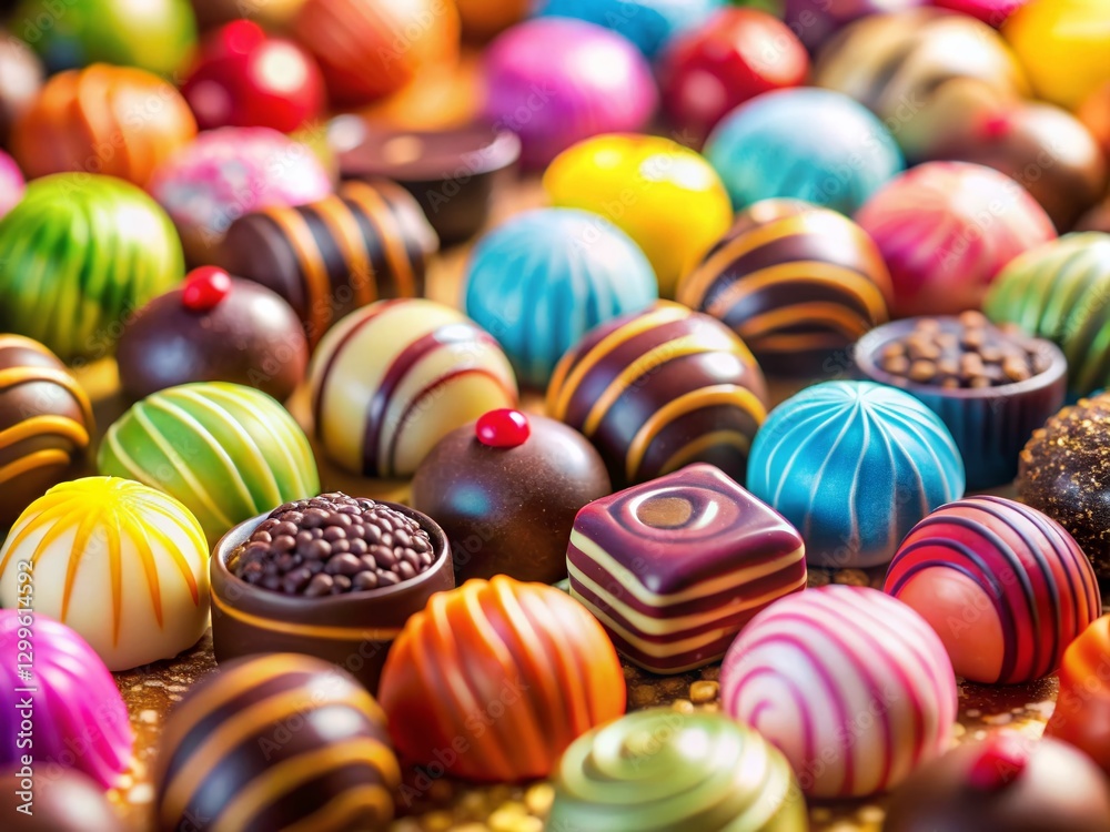 Miniature World of Assorted Chocolate Candies: A Tilt-Shift Delight Miniature World of Assorted Chocolate Candies: A Tilt-Shift Delight