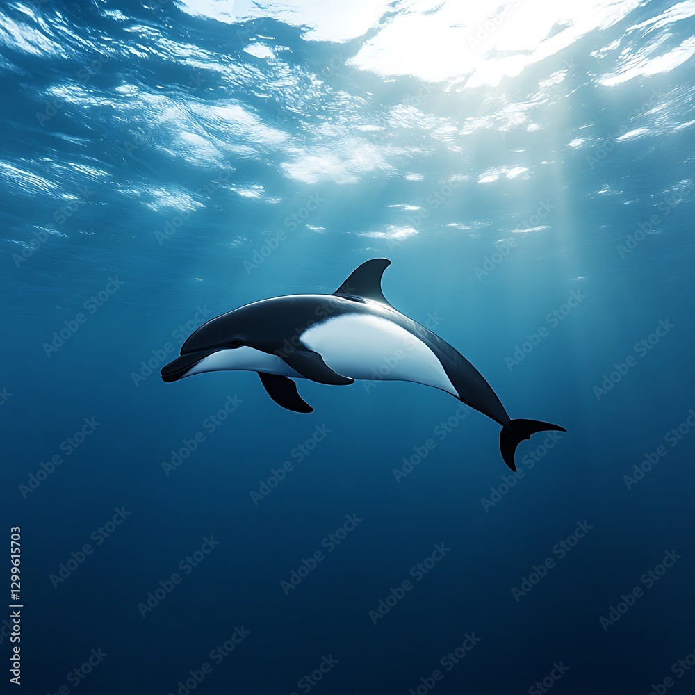 Fototapeta premium Deep ocean dolphin moving gracefully through crystal-clear waters