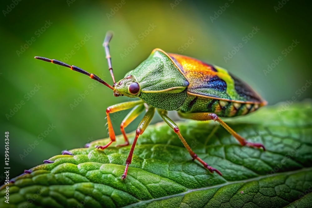 Fototapeta premium Minimalist Close-Up of a Stink Bug on a Leaf - Nature Photography