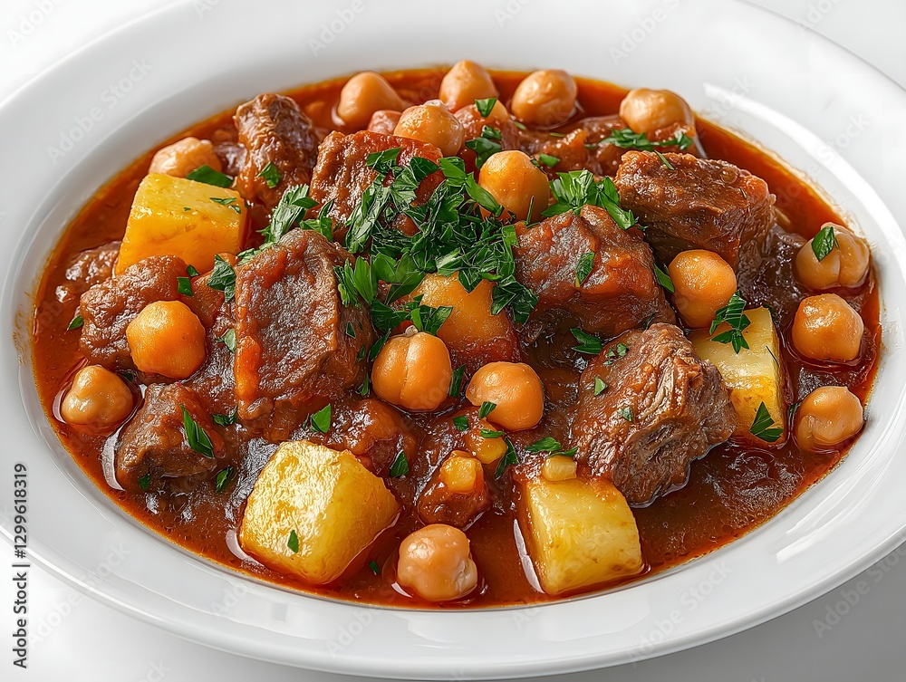Savory Beef and Chickpea Stew with Potatoes - Hearty Homemade Comfort Food Recipe Savory Beef and Chickpea Stew with Potatoes - Hearty Homemade Comfort Food Recipe