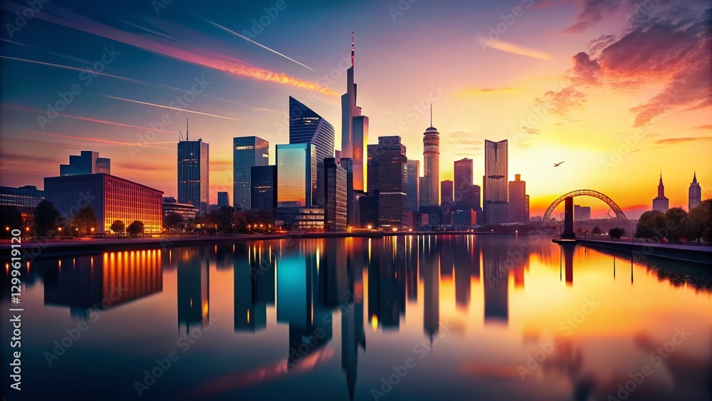 Fototapeta premium Minimalist Offenbach Harbor Skyline, Frankfurt View