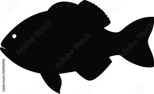 Black silhouette of fish vector with transparent background. Silhouette of a Fish with Distinctive Fins and Tail - Perfect for Marine Life Illustrations and Educational Materials
