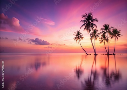 Minimalist Pink Beach Sunset: Serene Coastal Scene at Dusk