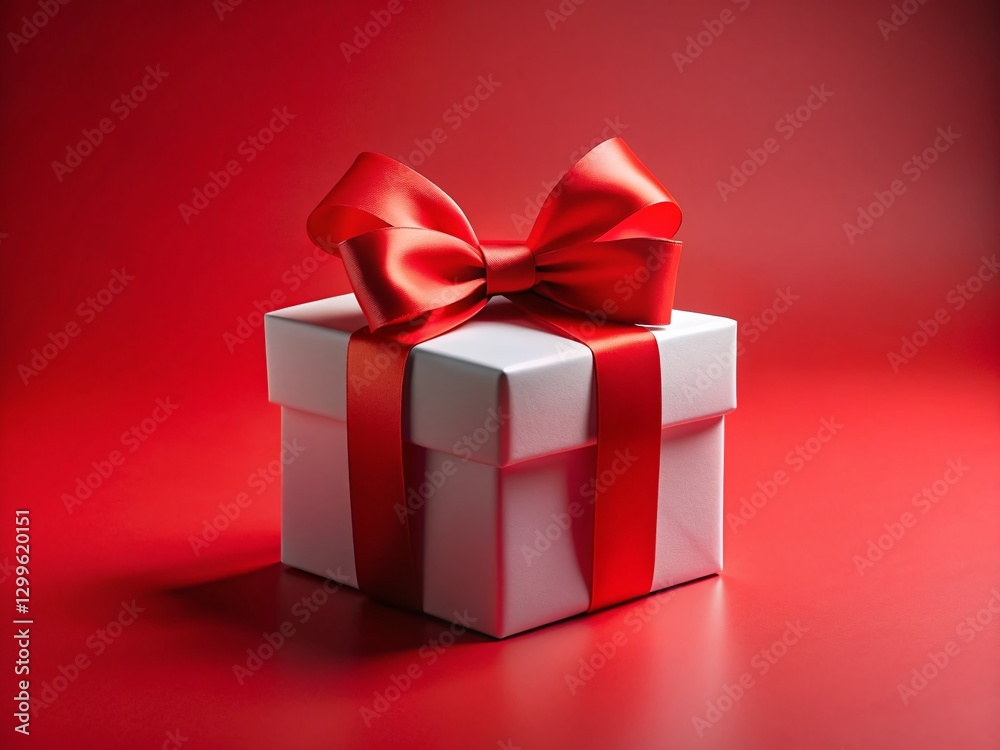 Minimalist Red Background Gift Box with White Box and Red Bow Minimalist Red Background Gift Box with White Box and Red Bow