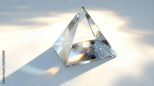 Clear Crystal Pyramid Reflecting Light on White Surface in Calm Atmosphere