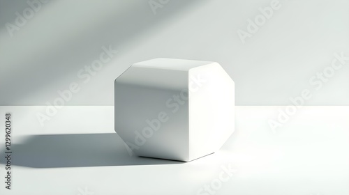 Minimalist White Octagonal Sculpture on Clean Surface with Soft Shadows