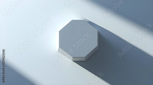 Minimalist White Octagonal Object Casting Shadows on Smooth Surface