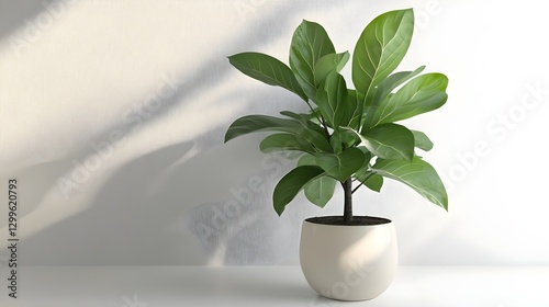 Indoor Plant in Minimalistic Pot Illuminated by Natural Light