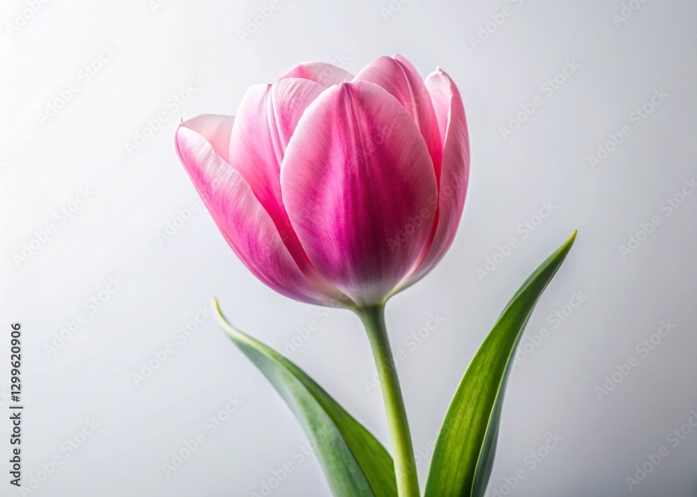 Minimalist Single Pink Tulip Flower on White Background Minimalist Single Pink Tulip Flower on White Background