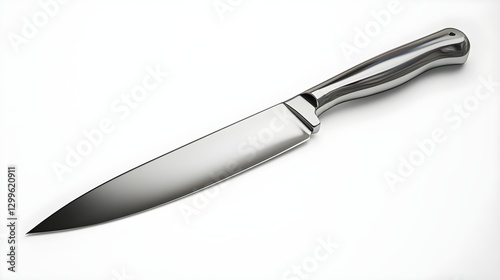 Shiny Stainless Steel Kitchen Knife on White Background Perfect for Cooking
