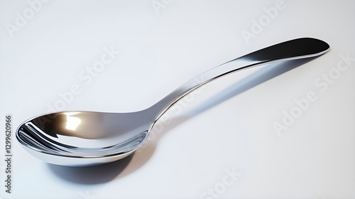 Shiny Stainless Steel Spoon on White Background for Culinary and Dining Use
