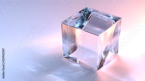 Clear Ice Cube Glowing in Soft Light Creating Tranquil Mood