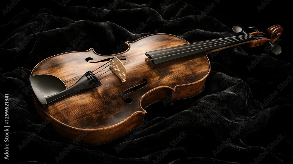 Fototapeta premium Artisan Crafted Violin on Velvet Background Showcasing Intricate Details