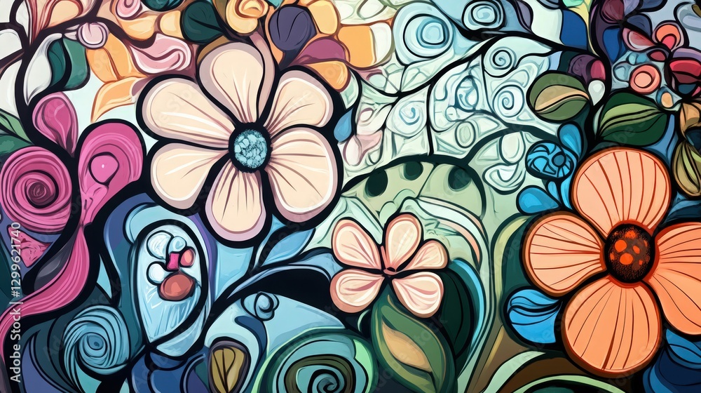 Fototapeta premium Whimsical floral design, captivating hand-drawn vector art nouveau illustration