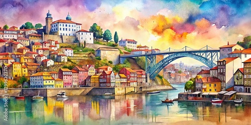 Minimalist Watercolor Porto Cityscape: Pastel Hues & Architectural Details