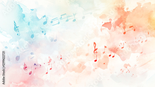 Soft watercolor background with delicate music notes and a blend of pastel colors, creating a serene and melodic atmosphere