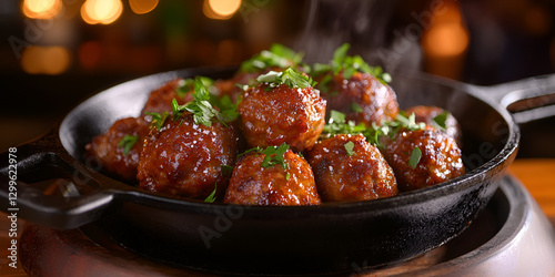 Golden Brown Meatballs Sizzling in a Hot Cast Iron Skillet