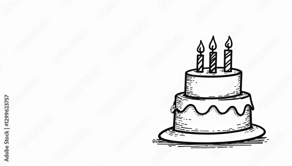 Black outline of celebratory birthday cake symbol on white background, Graphic, Dessert Black outline of celebratory birthday cake symbol on white background, Graphic, Dessert