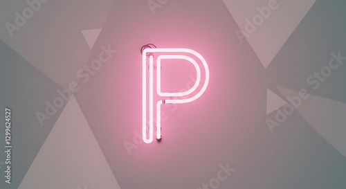 Illustration of Pink Neon Letter P on Geometric Backdrop - Initial Design - For personal branding and visual content