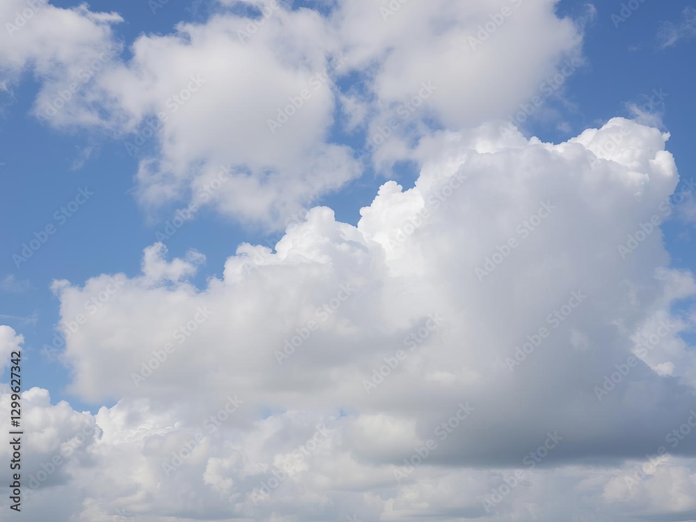 Obraz premium Scenic view of a vibrant blue sky with fluffy white clouds, atmosphere, outdoor